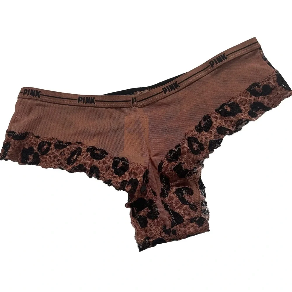 Victoria's Secret PINK Leopard Lace Cheekster Panty- Brown & Black